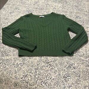 TNA Forest Green Cable Knit V-Neck Sweater